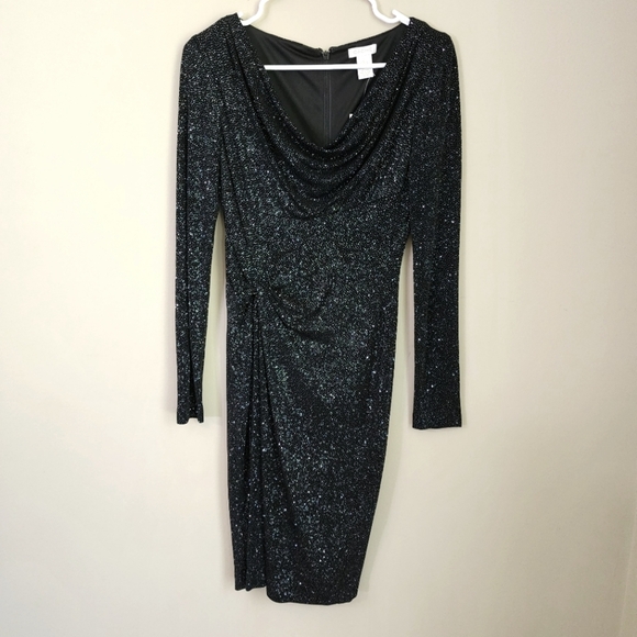 Cache Black and Silver Sparkle Dress Womens Size S Long sleeve Sequin - Picture 1 of 9